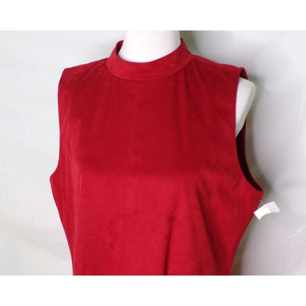 🆕 DONNA KARAN Faux Suede A-Line Mock Neck Dress Rust 12 - Picture 7 of 10